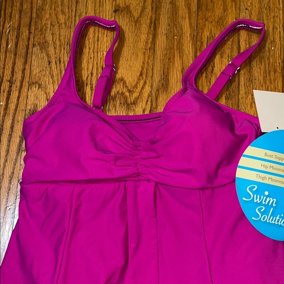 NWT Swim Solutions Tummy Control Fuchsia Swim Dress Size 8 - Picture 5 of 11
